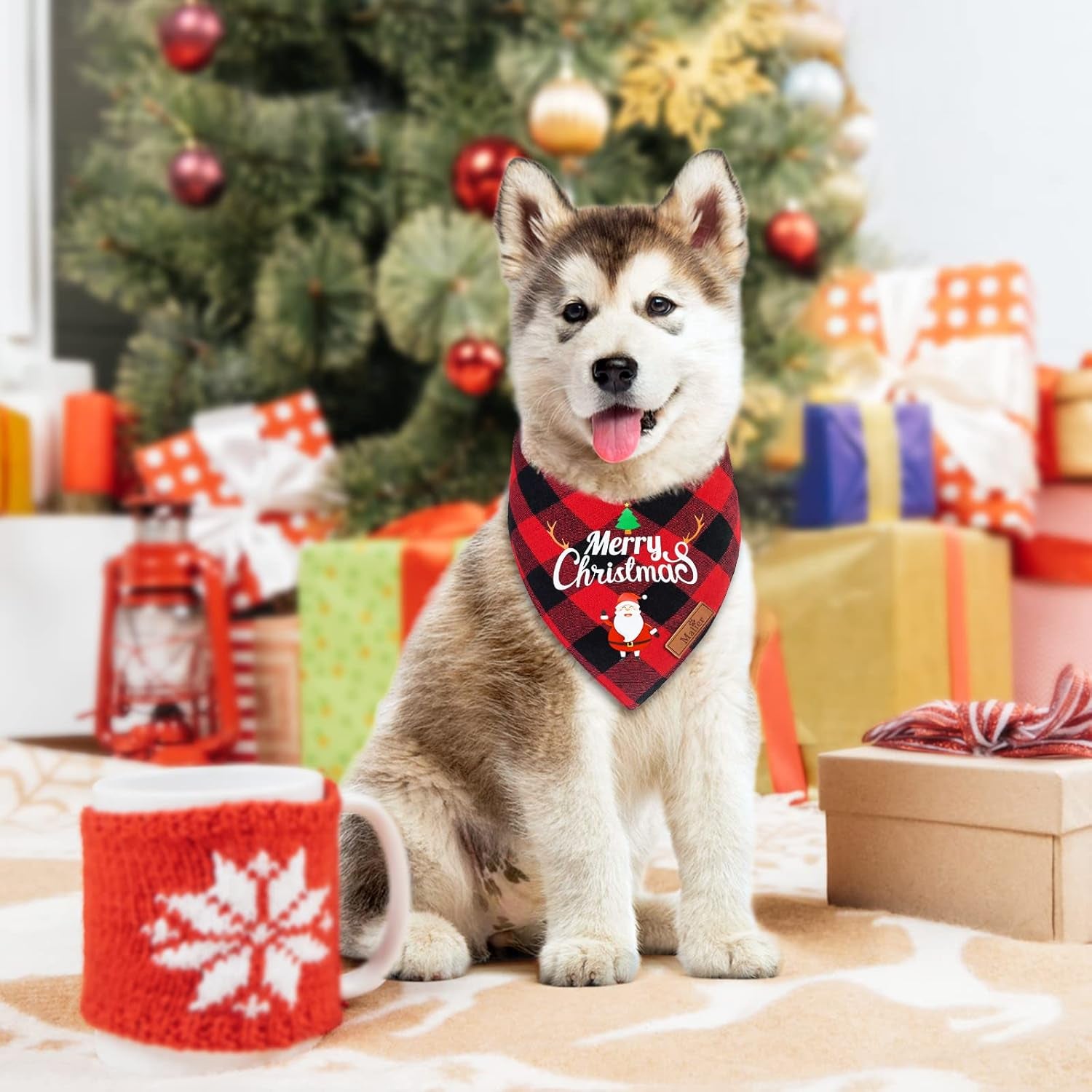 2 Pack Dog Bandanas Christmas Classic Buffalo Plaid Dog Bandana Dog Scarf Triangle Bibs Kerchief Merry Christmas Pet Costume for Small Medium Large Dogs Cats Pets (Christmas 4, Large)